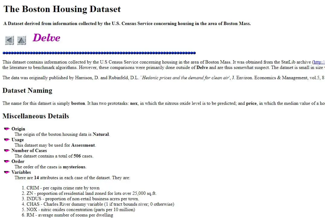 Boston Housing Dataset Offical Website