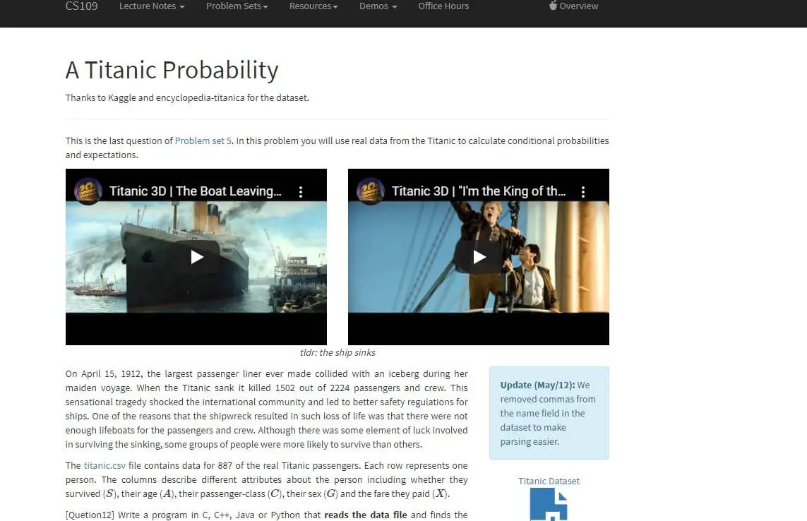 Titanic Dataset from Stanford Offical Website