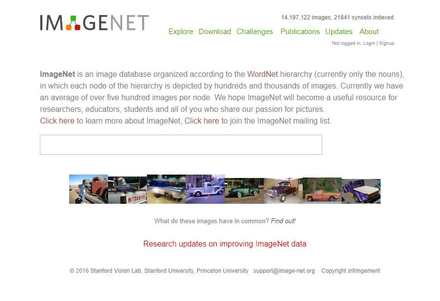 imagenet machine learning dataset website image
