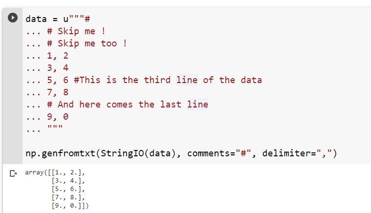 Genfromtxt() Output with comments argument