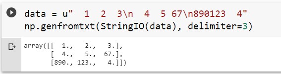 Split the line using the delimiter width
