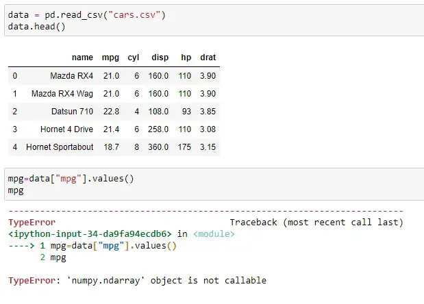 NumPy ndarray object is not callable error on read_csv