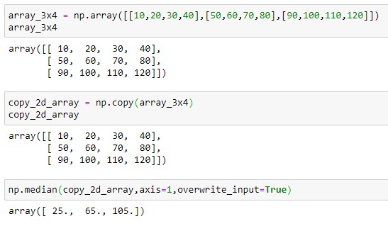 Output the median to copy array by changing the dimension