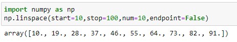 Returning a numpy array between intervals without end value