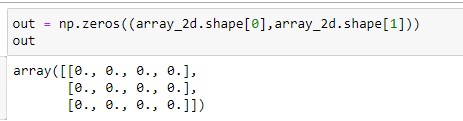Zero array of 2D Numpy Array of Size 3x4