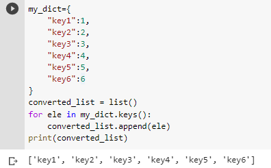 python dict keys to list appending method