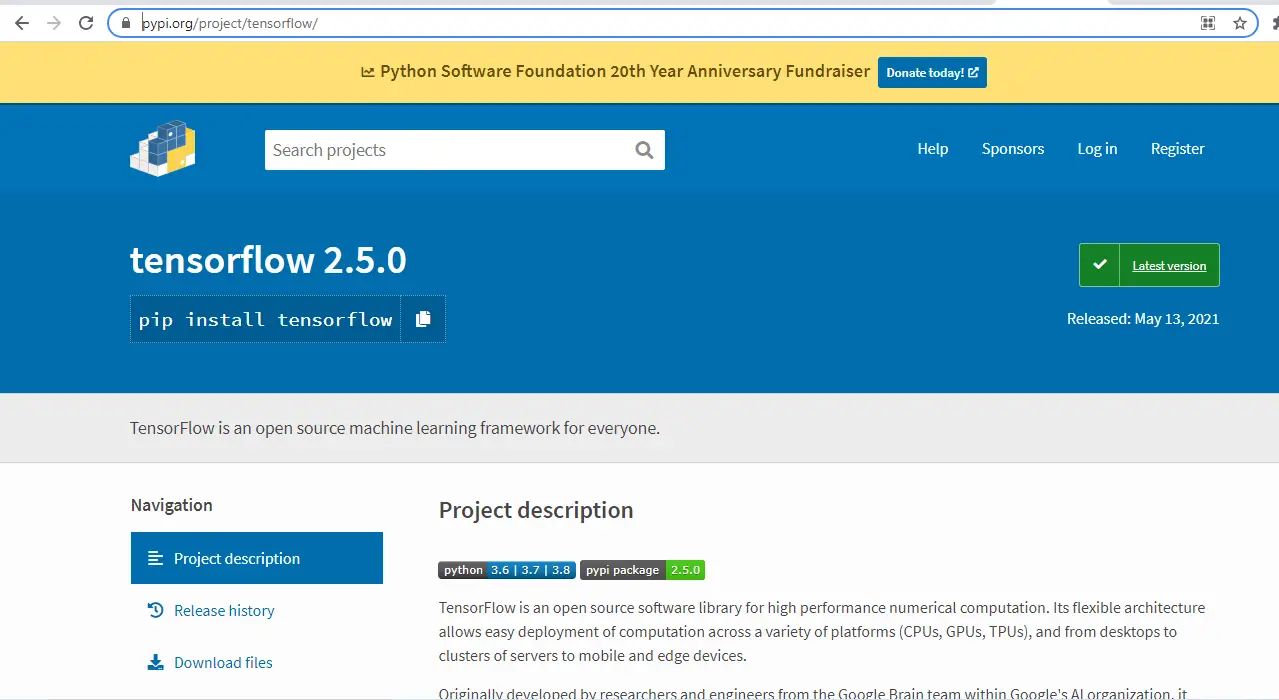 importerror no module named tensorflow