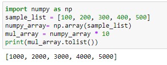 Multiplying all elements of the list by constant using numpy
