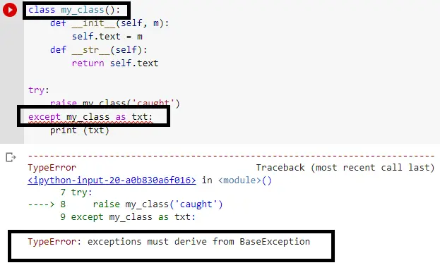 exceptions must derive from baseeception Solution custom class
