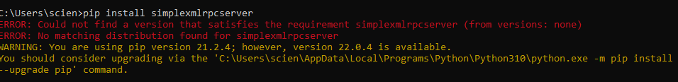 pip install simplexmlrpcserver