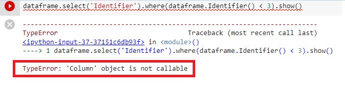 TypeError'Column' object is not callable