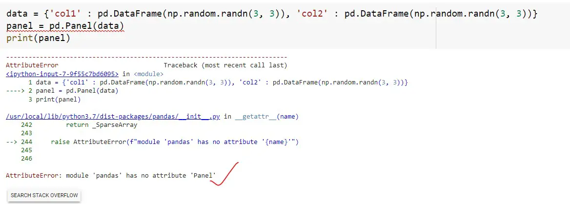 AttributeError module 'pandas' has no attribute 'Panel'