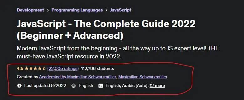 JavaScript - The Complete Guide 2022 udemy course
