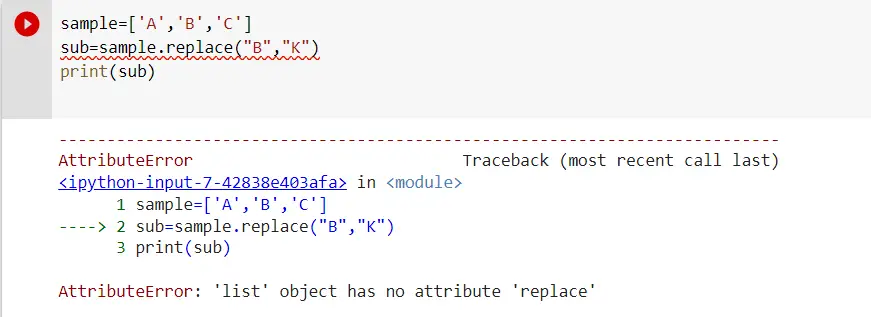 AttributeError list object has no attribute replace reason