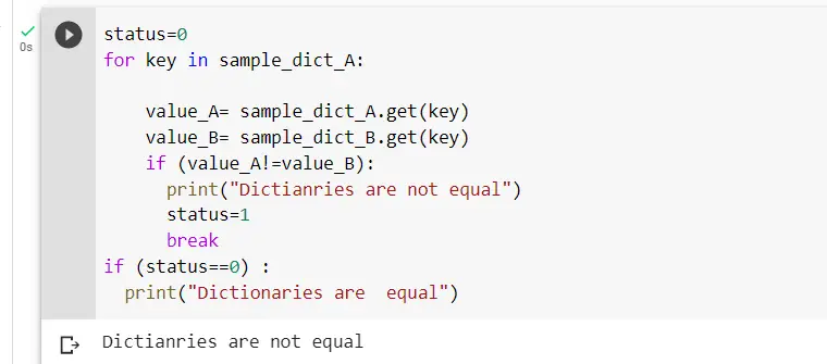 compare python dict and check if there are equal using iterator